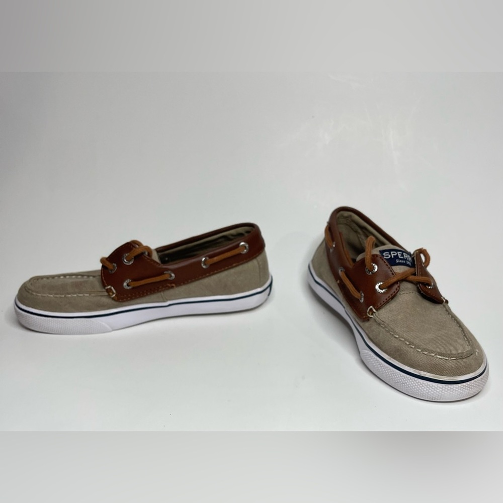 Sperry Top Sider Bahama Boys Kids Size 1M Brown Canvas Boat Slip On Shoe